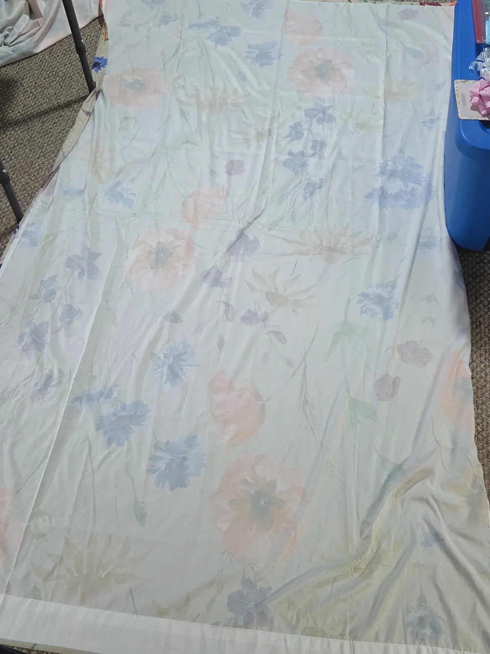 Floral Watercolor Poplin Curtains - Coral, Blue & Purple Blooms 2 Panels